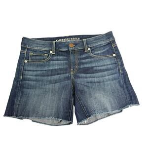 American Eagle Shorts Womens 10 Midi Blue Jean Denim Super Stretch Cut Off Fray